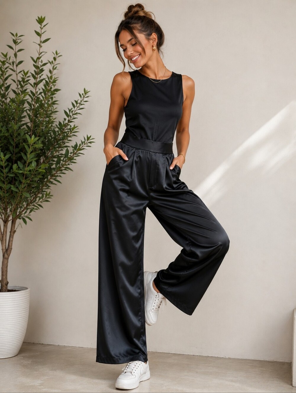 Victoria’s Secret Effortless Chic Jumpsuit | Black Satin Finish | XL